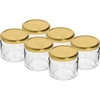 Madal 330 ml purk - kuldse kaanega, fi 82/6, 6 tk ['madal purk', ' klaaspurk', ' 330 ml purk', ' twist-off-kaas', ' moosipurk', ' säilitusanum', ' kodused hoidised', ' heeringapurk', ' salatipurk', ' magustoidupurk']