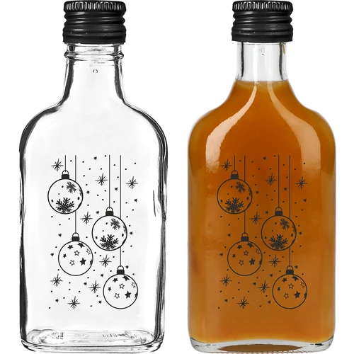 Piersiówka-tüüpi pudel 200 ml keeratava korgiga, trükiga „Jõulukuulid”, 1 tk - 2