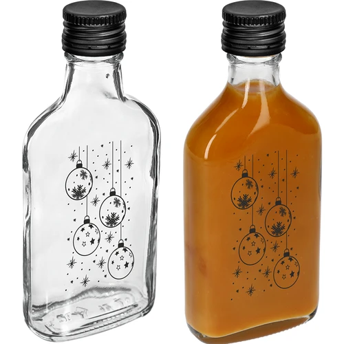 Piersiówka-tüüpi pudel 200 ml keeratava korgiga, trükiga „Jõulukuulid”, 1 tk - 3
