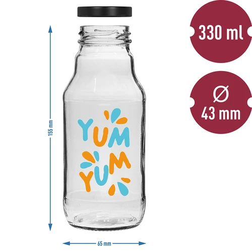 330 ml twist-off pudel fi43 keeratava korgi ja värvilise trükiga - 6 tk - 6