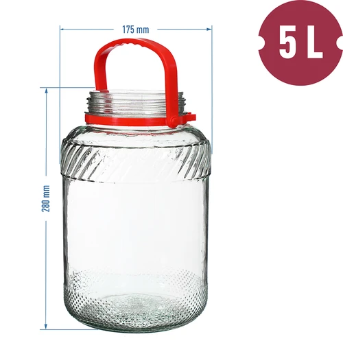 5 L klaaspurk plastikust kaanega - 6