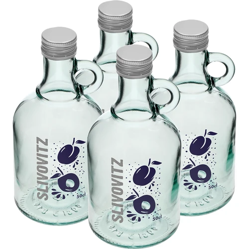 500 ml pudel keeratava korgi ja kahevärvilise Slivovitz-trükiga - 4 tk. - 2