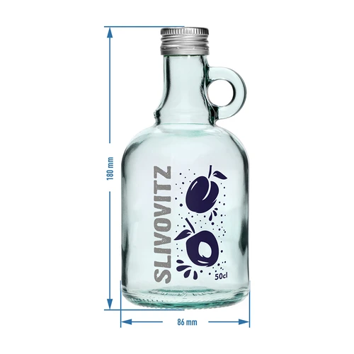 500 ml pudel keeratava korgi ja kahevärvilise Slivovitz-trükiga - 4 tk. - 7