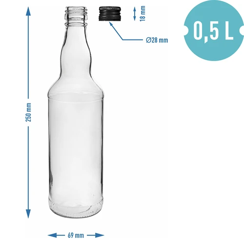 500 ml viinapudel, musta kruvikorgiga, 6 tk. - 5