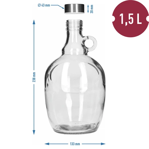 Dama damadžaan 1,5 L, metallist kruvikorgiga fi 43 mm ja käepidemega - 5