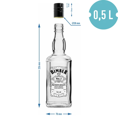 Daniels 500 ml pudel keeratava korgiga, trükiga „Bimber OLD”, 1 tk - 6