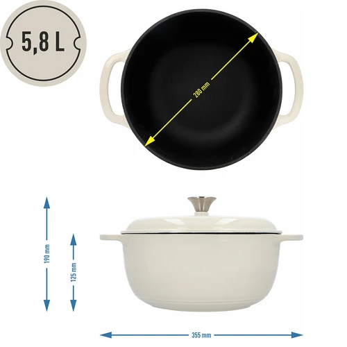 Emailitud malmpott - ekrü, 5,8 l - 4