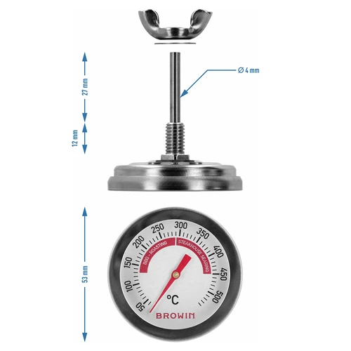 Grilli ja BBQ termomeeter, 50 kuni +500 °C, bimetalliline, 5,3 cm - 7