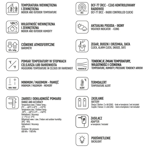 Ilmajaam RCC – elektrooniline, taustvalgustusega, juhtmevaba, anduriga, must - 10