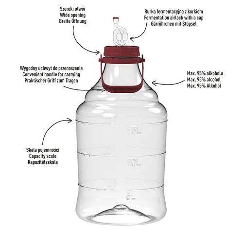 Kerge, purunemiskindel veinipalloon kandekäepidemega, 20 L - 4
