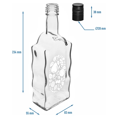 Klasztorna pudel 500 ml keeratava korgiga ja trükiga „Puuviljad”, muster 1 - 5