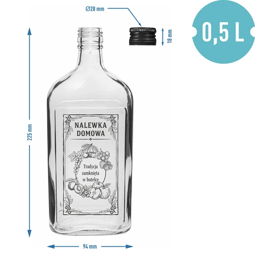 Plasku-tüüpi 500 ml klaaspudel keeratava korgiga, trükiga „Kodune liköör”, 1 tk. - 4