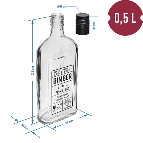 Taskupudel 500 ml keeratava korgiga, trükiga „Bimber PRL”, 1 tk. - 5