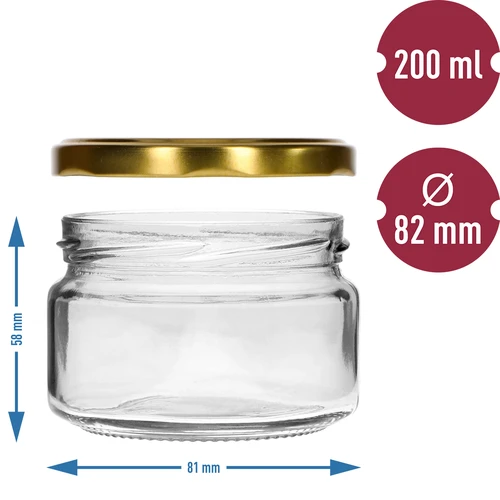 Madal 200 ml purk - kuldse kaanega fi 82/6, 6 tk. - 5