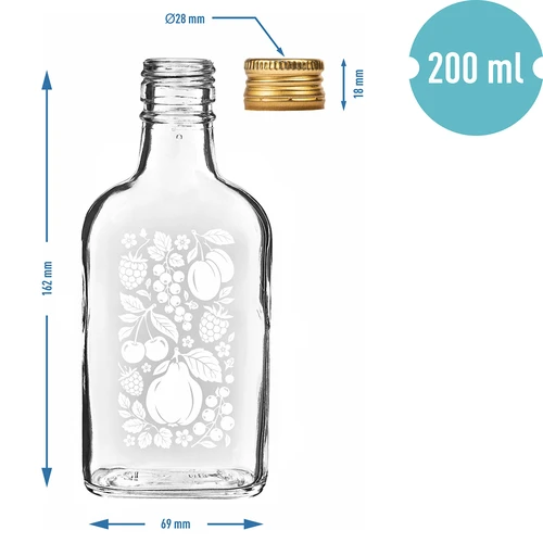 Ploskapudel 200 ml keeratava korgiga, trükiga „Puuviljad”, muster 2 - 4