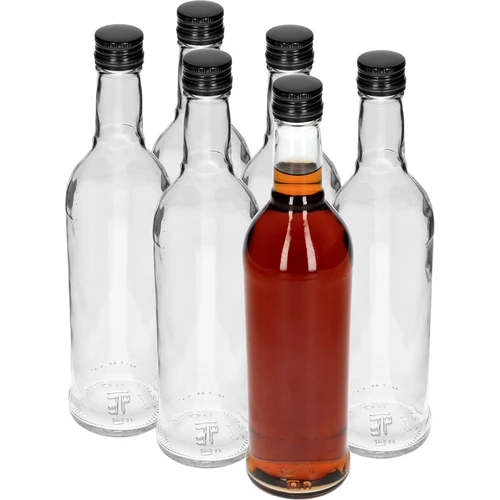 Pudel 500 ml, saleda kujuga, musta kruvikorgiga, viina jaoks, 6 tk. - 2