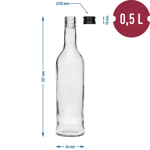 Pudel 500 ml, saleda kujuga, musta kruvikorgiga, viina jaoks, 6 tk. - 7
