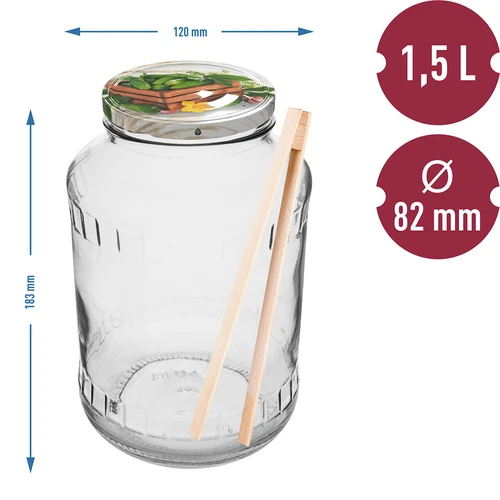 Purk 1,5 l, fi 82/6 värvilise keeratava kaanega + tangid - 2