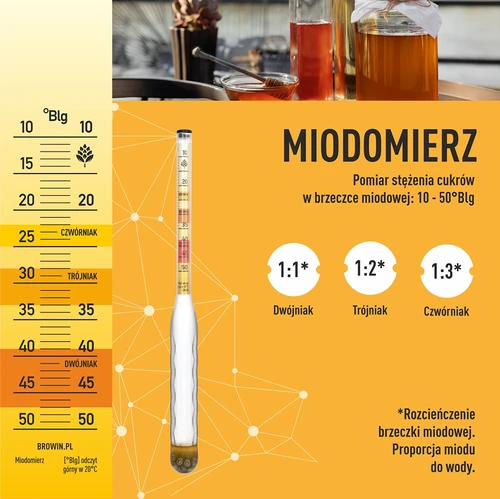 Purunemiskindel mõdu hüdromeeter koos proovitoruga, mõõtevahemik 10–50°Blg - 6