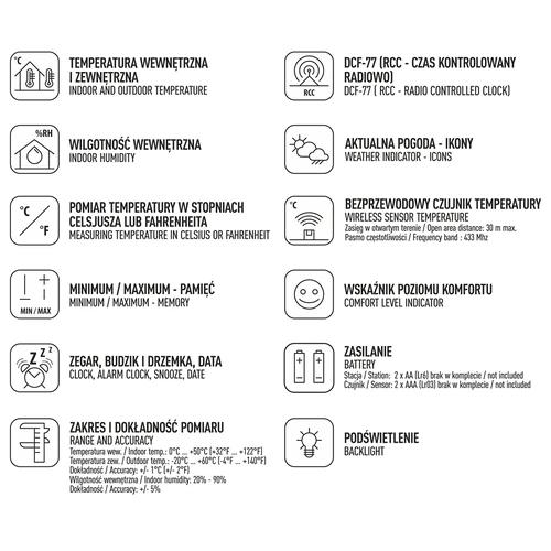 RCC, DCF ilmajaam – elektrooniline, juhtmevaba, taustvalgustusega andur, valge - 8