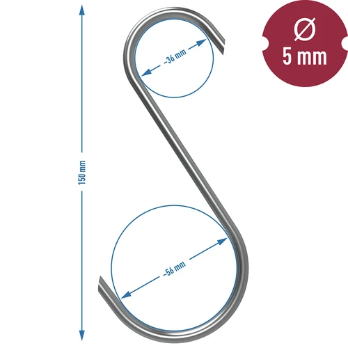S-kujulised suitsutuskonksud – 45° lõige, 5 mm x 150 mm, 5 tk - 7