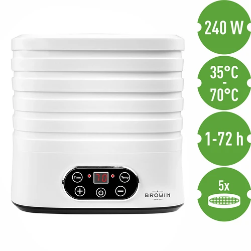 Seente, puuviljade, köögiviljade ja ürtide kuivati, reguleeritava temperatuuriga, 240 W, valge - 9