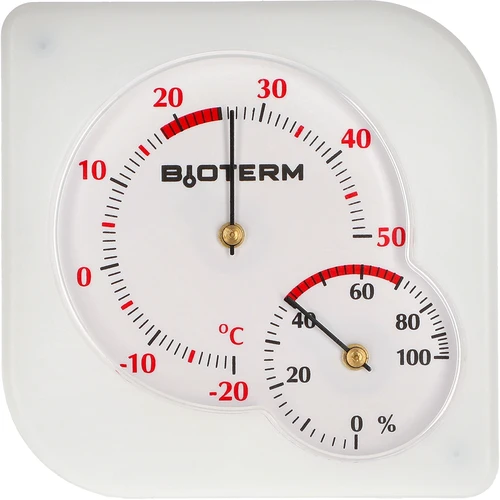 Siseruumide bimetalltermomeeter hügromeetriga (-20 kuni +50 °C), valge