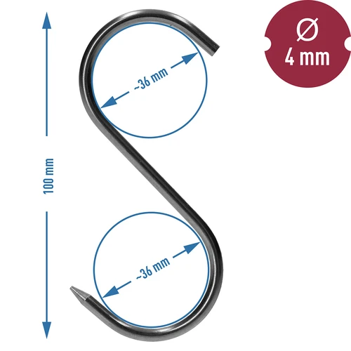 Suitsutamiskonksud - S-kujulised, teritatud, 4 mm x 100 mm, 5 tk - 6