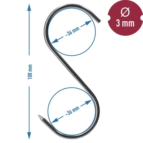 Suitsutuskonksud – S‑kujulised, teritatud, 3 mm x 100 mm, 5 tk - 6