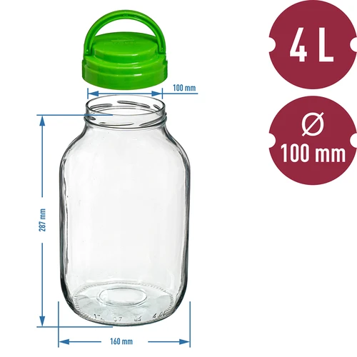 TO klaaspurk 4 L plastikust keeratava kaanega + tangid fi 100 - 6