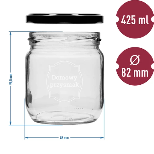 TO purk 425 ml trükiga „Kodune maius” ja musta kaanega, fi 82 - 3 tk - 6