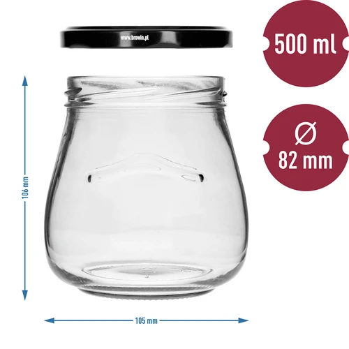 Twist-off 500 ml purk "Pööratud Amfora" musta keeratava kaanega, fi 82/6, 6 tk. - 9