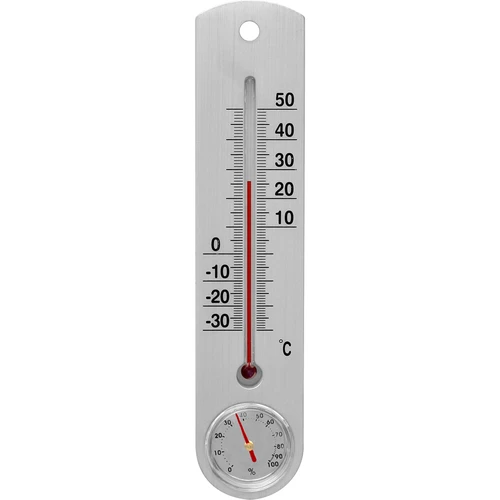 Universaalne hõbedane termomeeter hügromeetriga (-30°C kuni +50°C) 25 cm