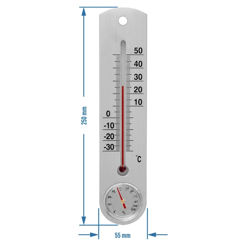 Universaalne hõbedane termomeeter hügromeetriga (-30°C kuni +50°C) 25 cm - 2