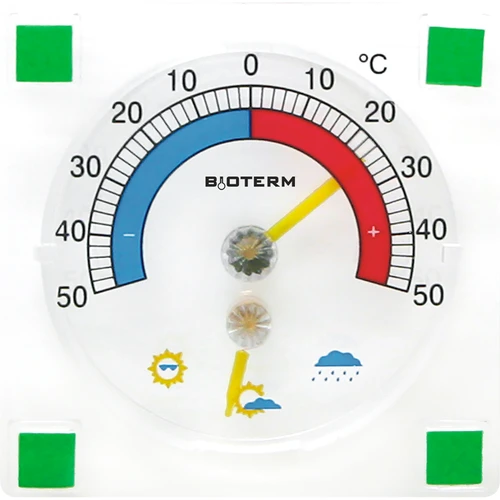 Universaalne termomeeter hügromeetriga, läbipaistev, isekleepuv (-50 °C kuni +50 °C)
