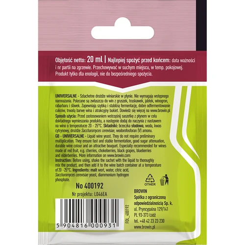 Universaalne veinipärm ilma eelkasvatuseta, 20 ml - 2